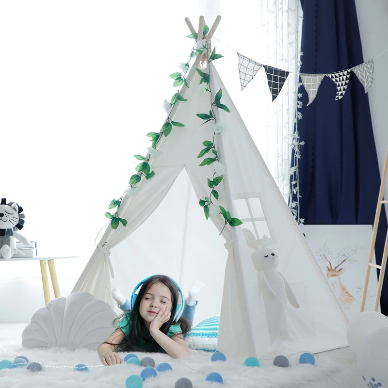 RongFa Teepee Tent for Kids-Portable Children Play Tent Indoor Outdoor (White) - Image 4